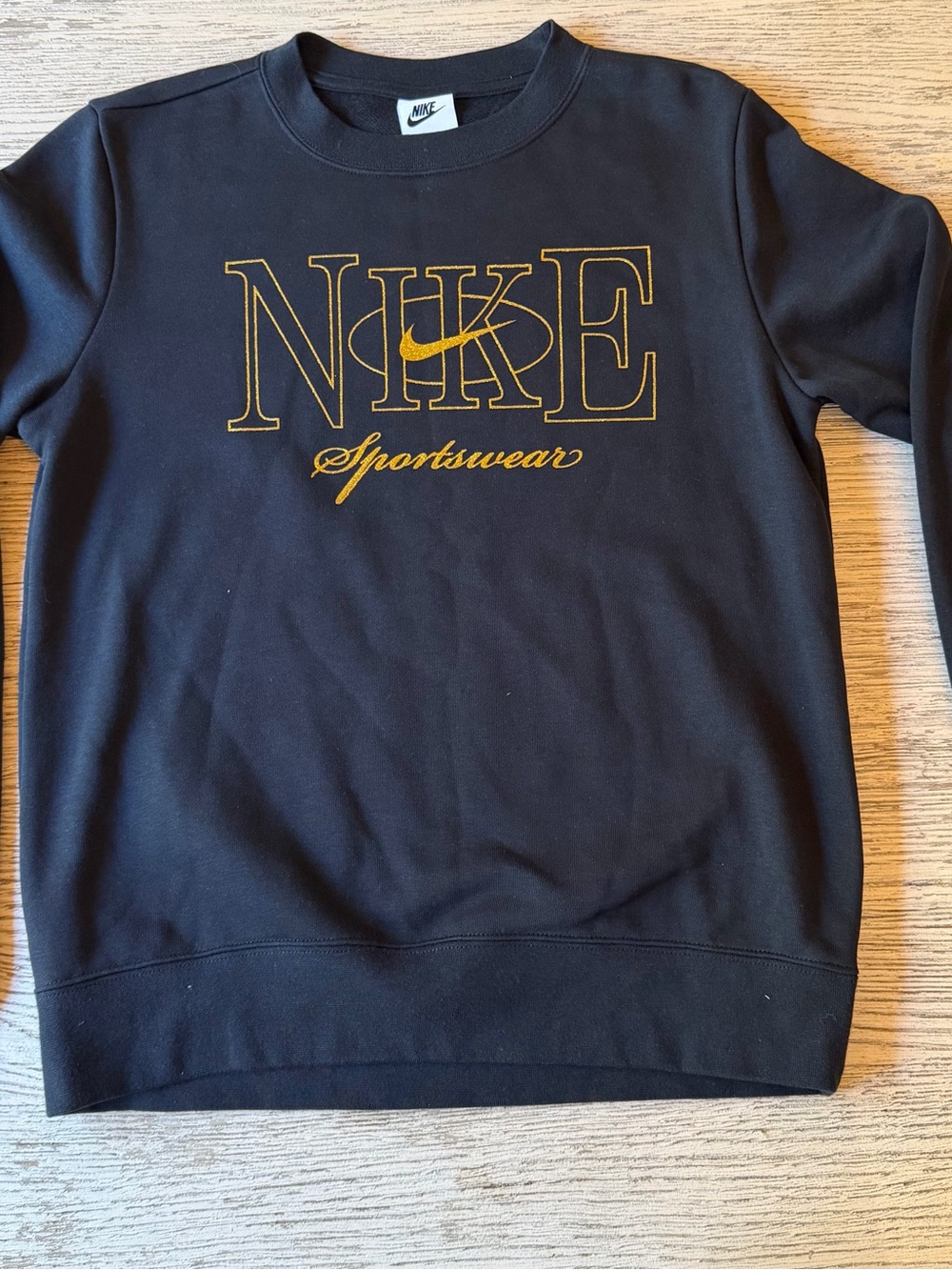 Nike Sportswear Black Gold Logo Crewneck Sweatshirt XS